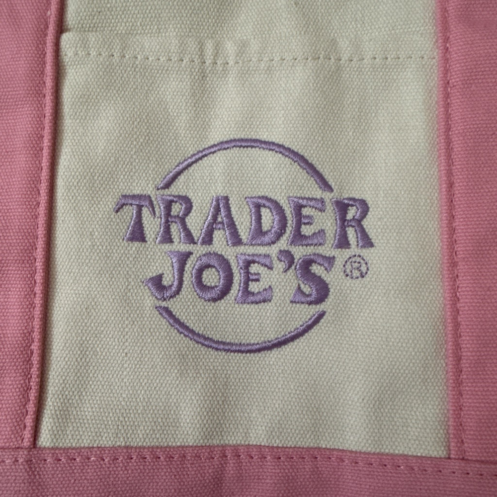 Unisex NWT Trader Joe's Mini Pastel Canvas Tote Bag Beige Pink - Picture 6 of 7